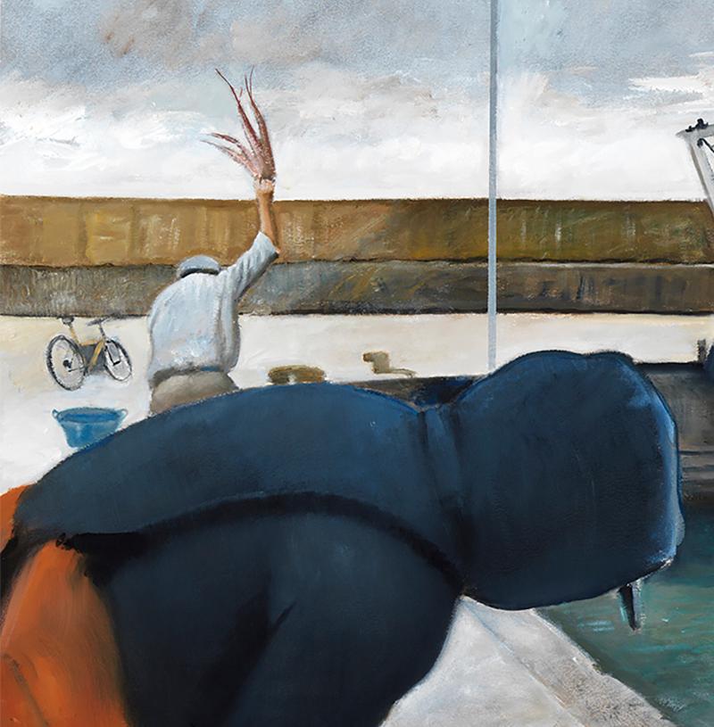 Le pêcheur de Mola di Bari, Puglia, Italie, peinture à l'huile à grande échelle, encadrée en vente 1
