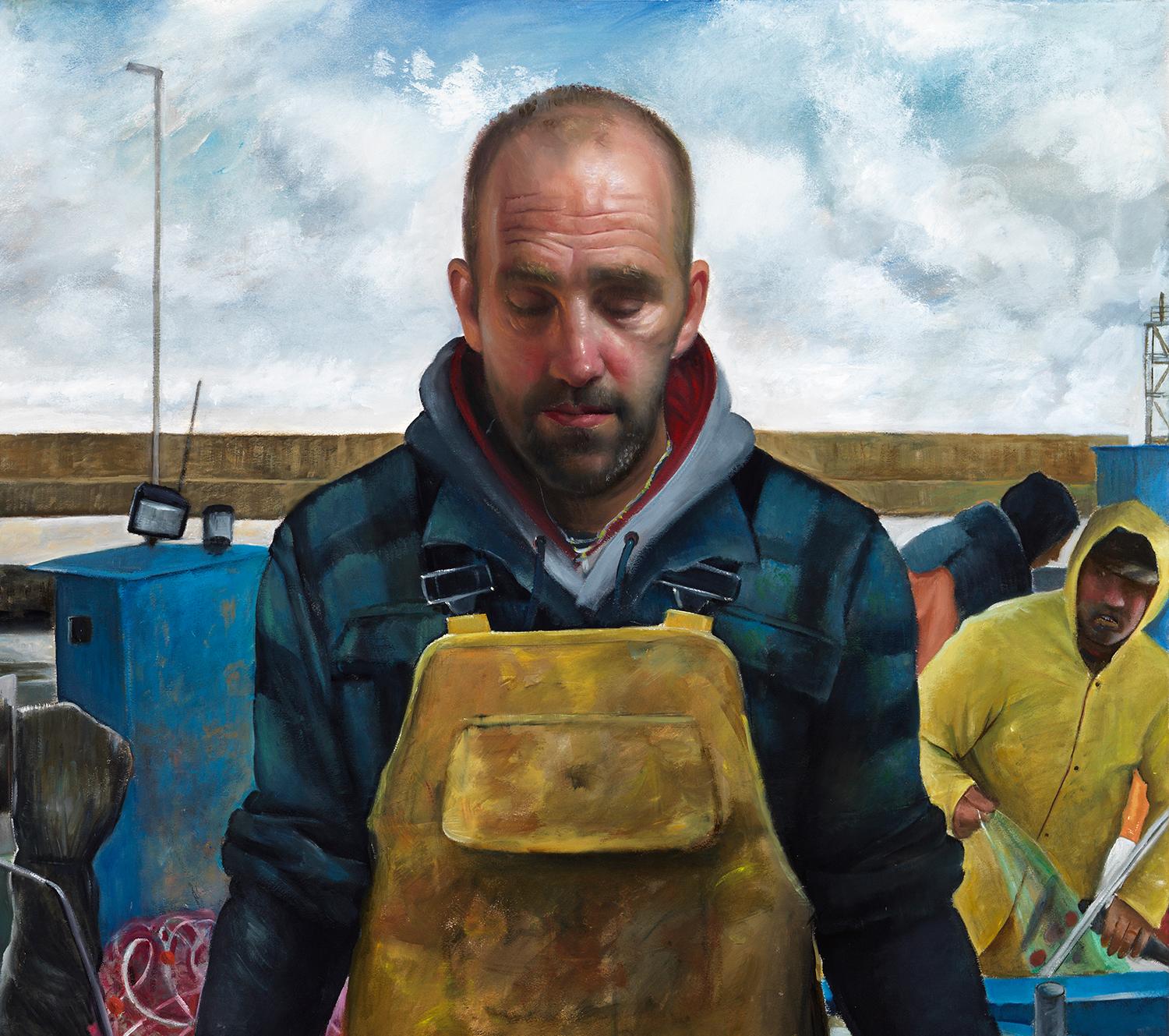Le pêcheur de Mola di Bari, Puglia, Italie, peinture à l'huile à grande échelle, encadrée en vente 3