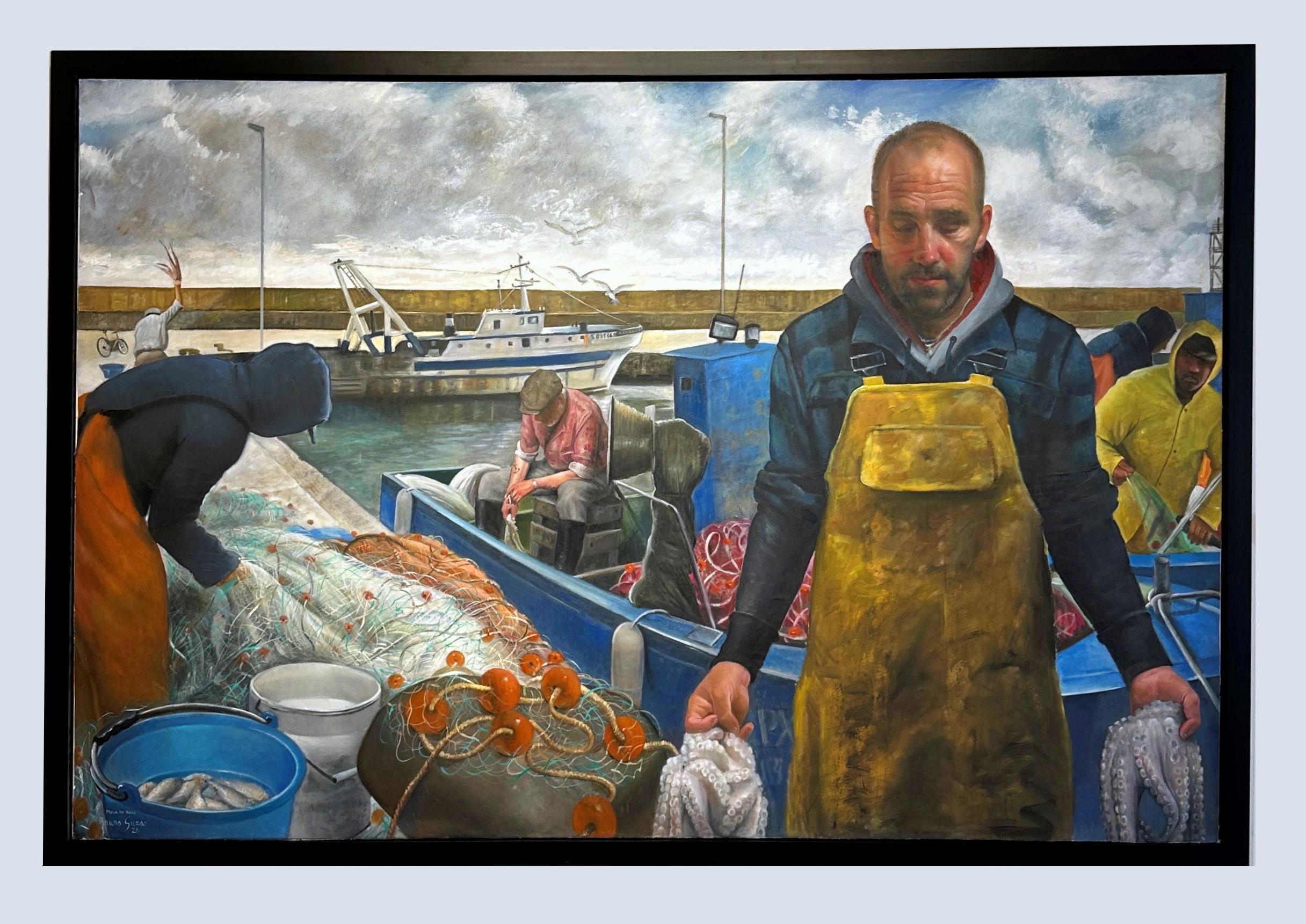 The Fisherman of Mola di Bari - Puglia, Italy, Large Scale Oil Painting, Framed For Sale 4
