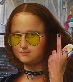 Times Square Mona - Leonardo da Vinci's Famous Painting Updated, Oil on Canvas