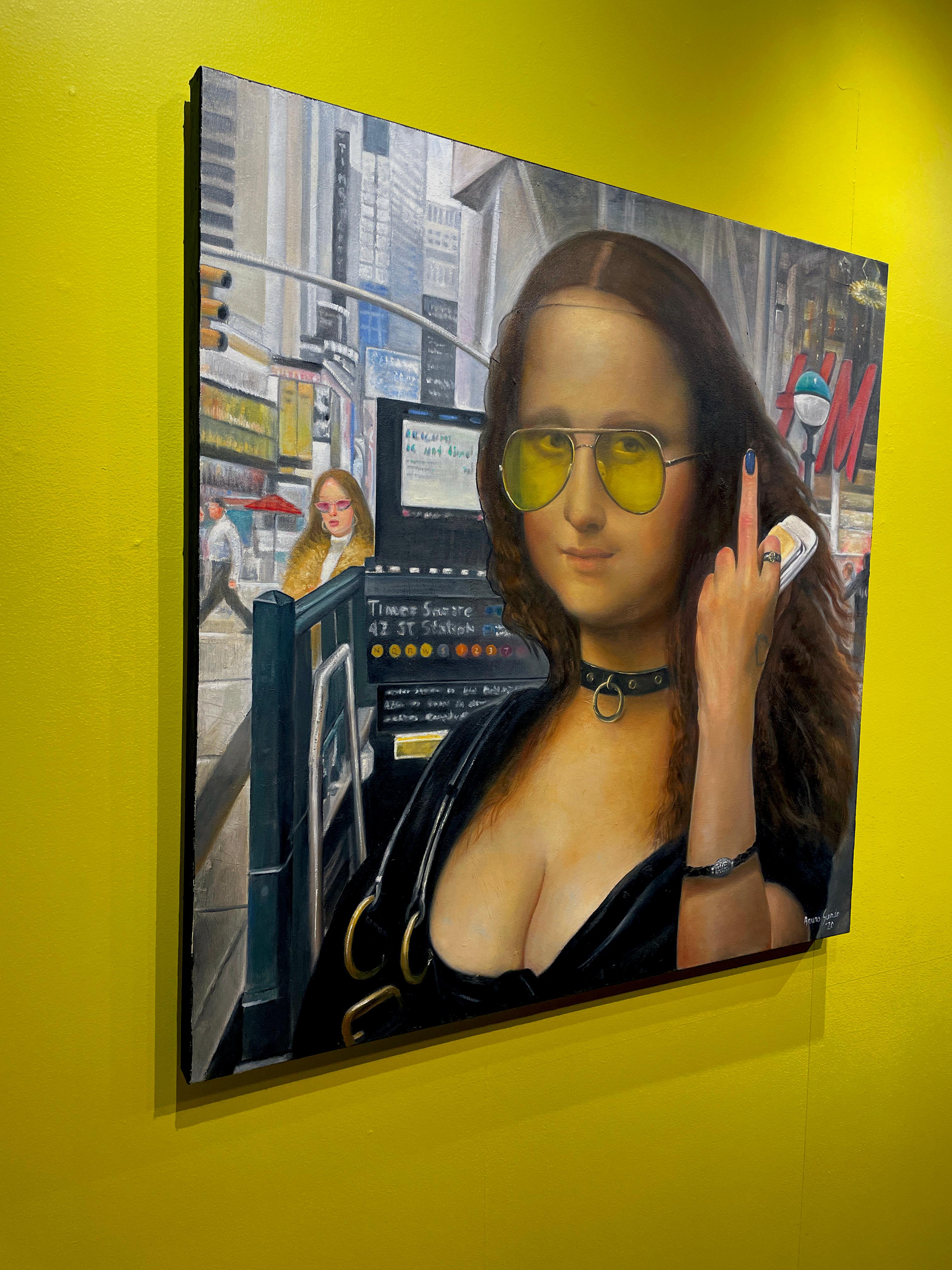 Times Square Mona - Leonardo da Vinci's Famous Painting Updated, Oil on Canvas 2