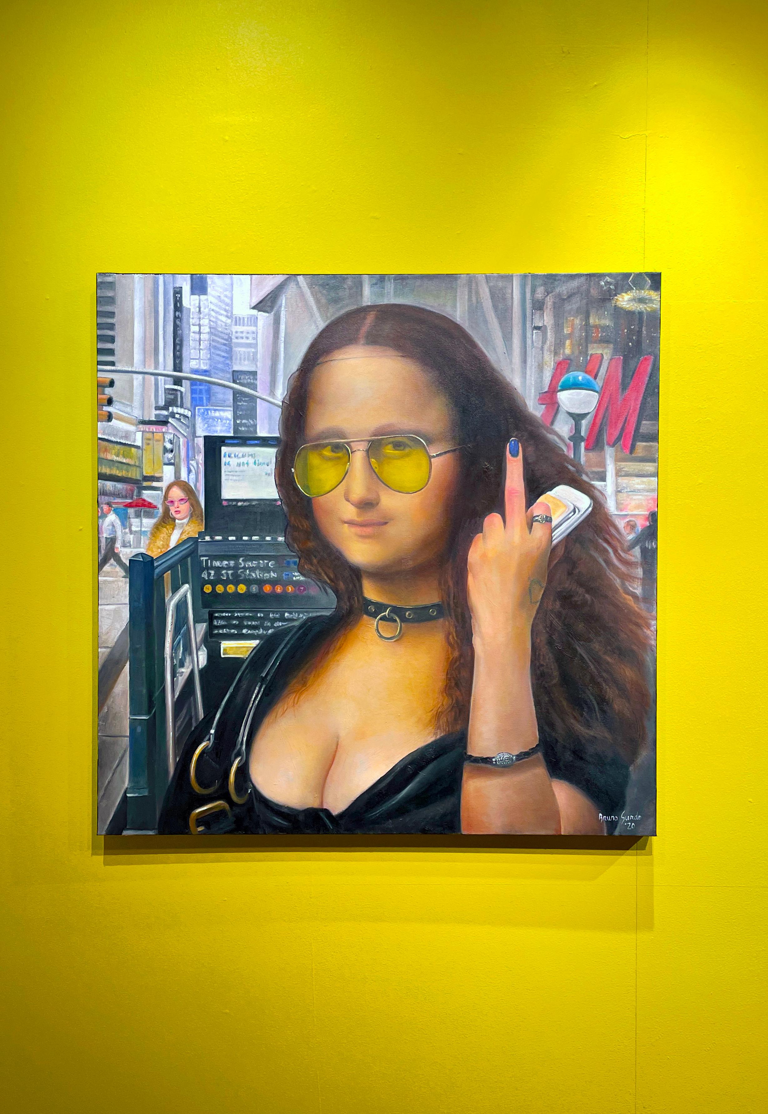 Times Square Mona - Leonardo da Vinci's Famous Painting Updated, Oil on Canvas 3