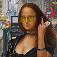 Times Square Mona - Leonardo da Vinci's Famous Painting Updated, Oil on Canvas