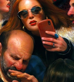 We Are All Connected, Original Oil on Canvas Painting On Crowded Street Corner