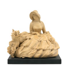 Bruno Tornati Signed Italian Terracotta Lady with Dog, circa 1920