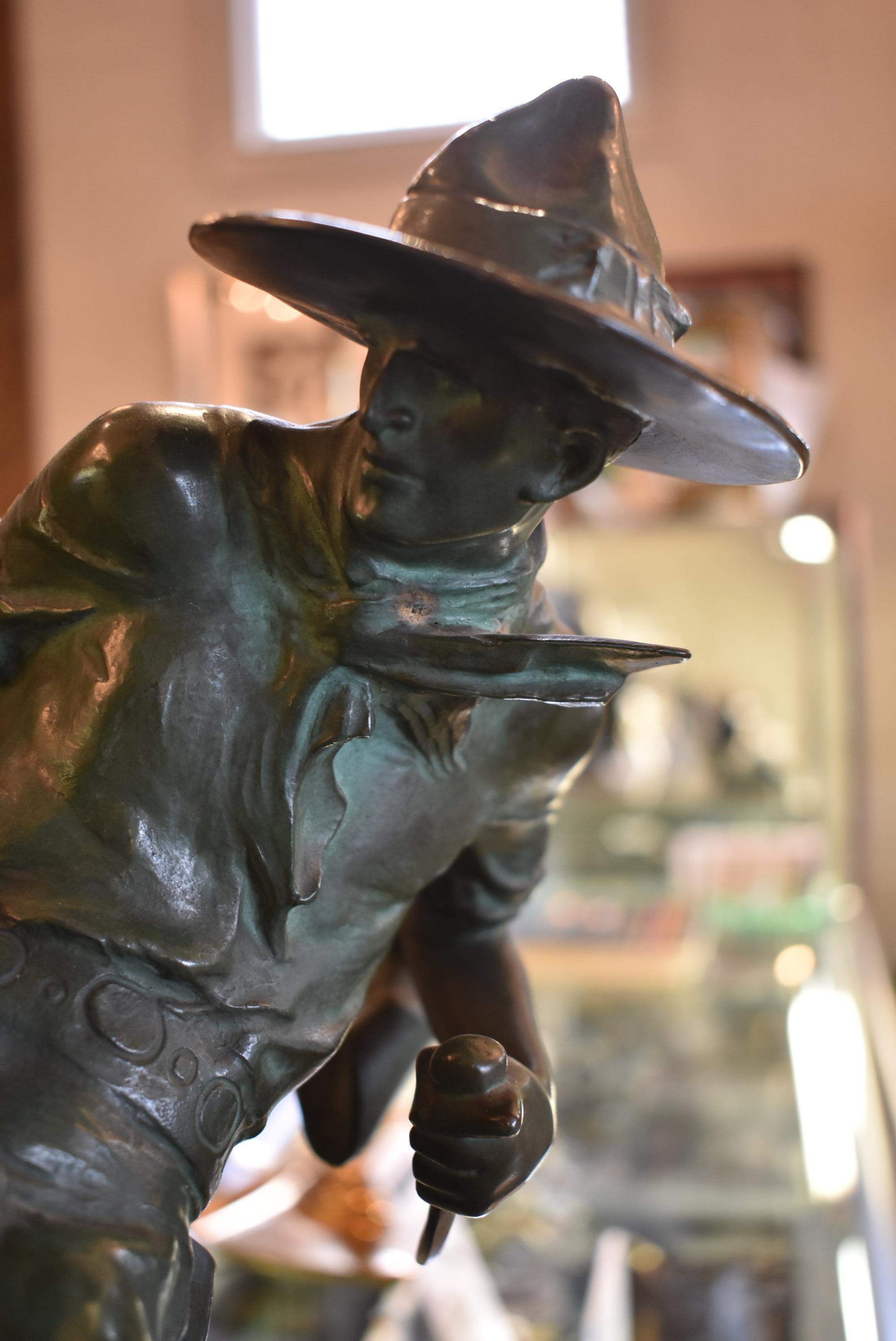 Machine Age Bruno Zach Cavalli e cowboy in bronzo 