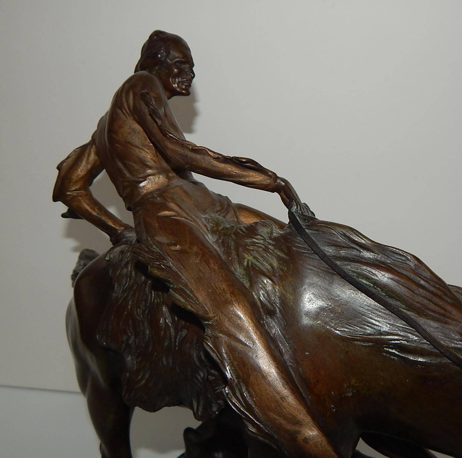Escultura de bronce Bruno Zach Deco, 1925, tema indígena americano en venta 2