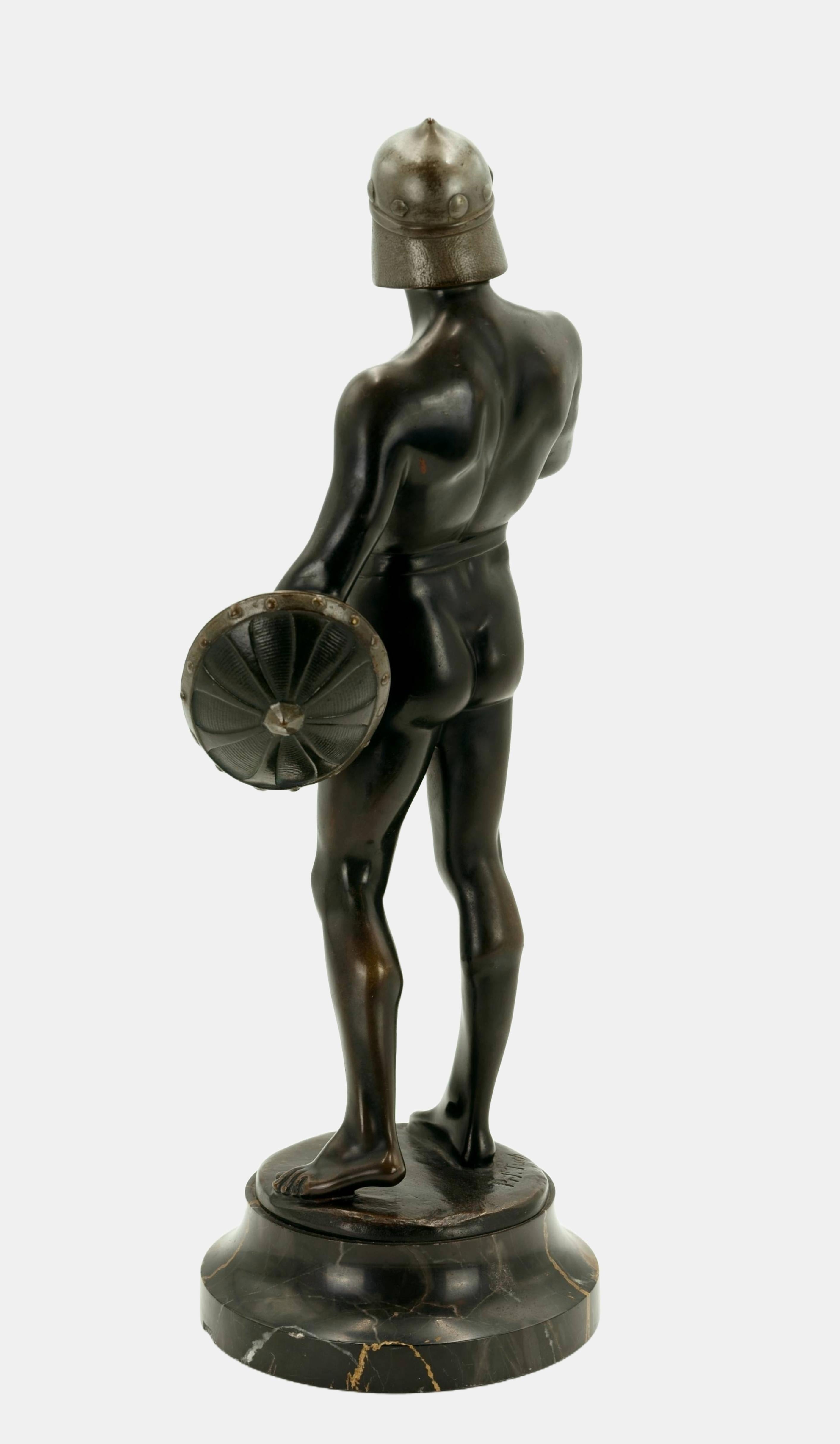 Gladiateur prêt à la bataille / - Prêt pour tout, - Or Nude Sculpture par Bruno Zach