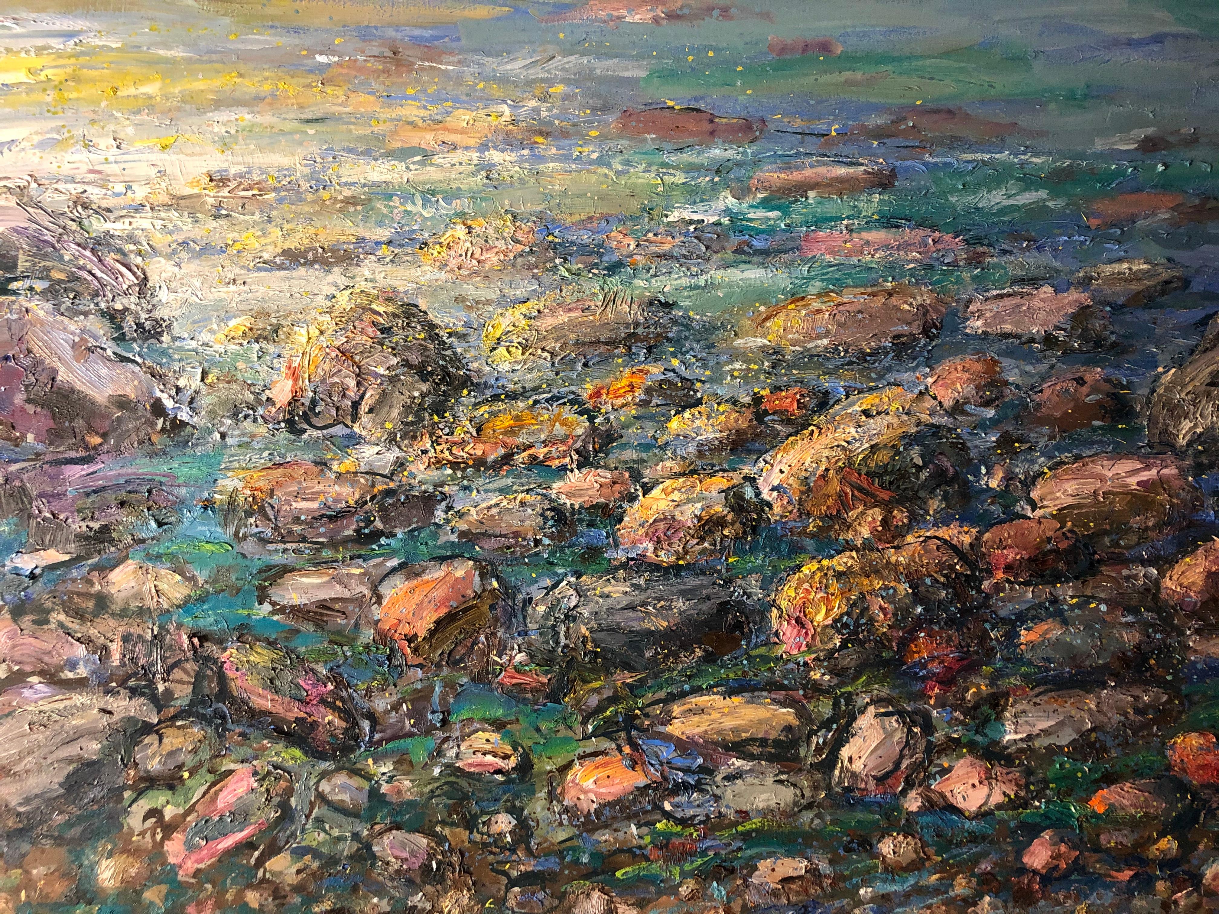 Bruno Zupan Landscape Painting - "Morning Light, Rocks and Sea"