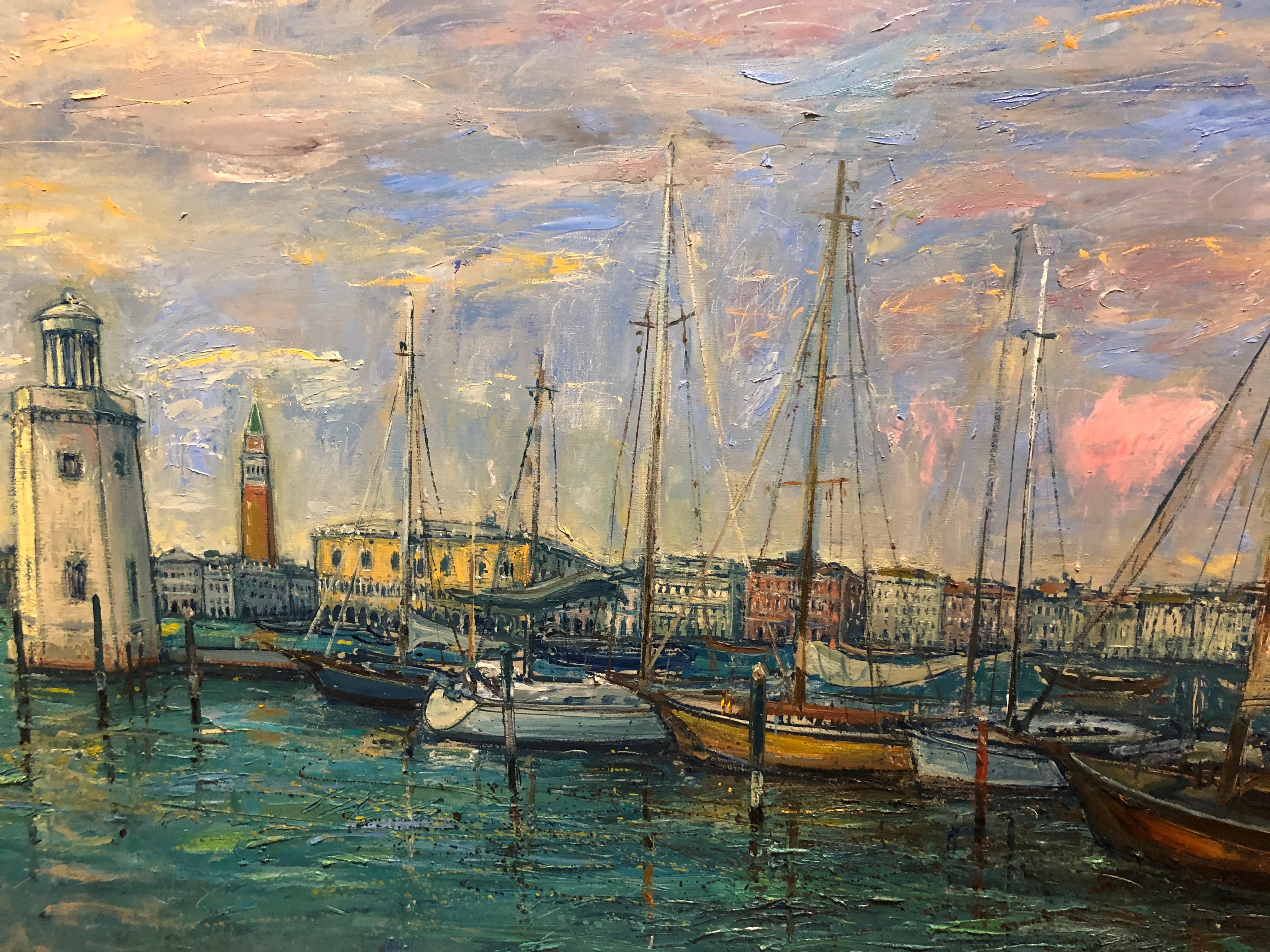 Bruno Zupan Landscape Painting - "Yachts by San Giorgio, Venice"