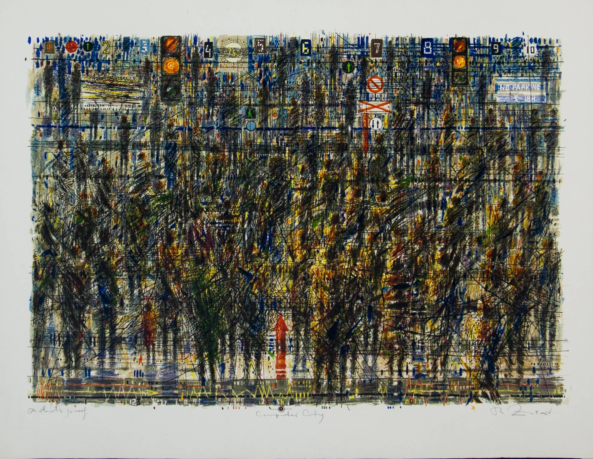 Bruno Zupan Abstract Print – Computer-Stadt