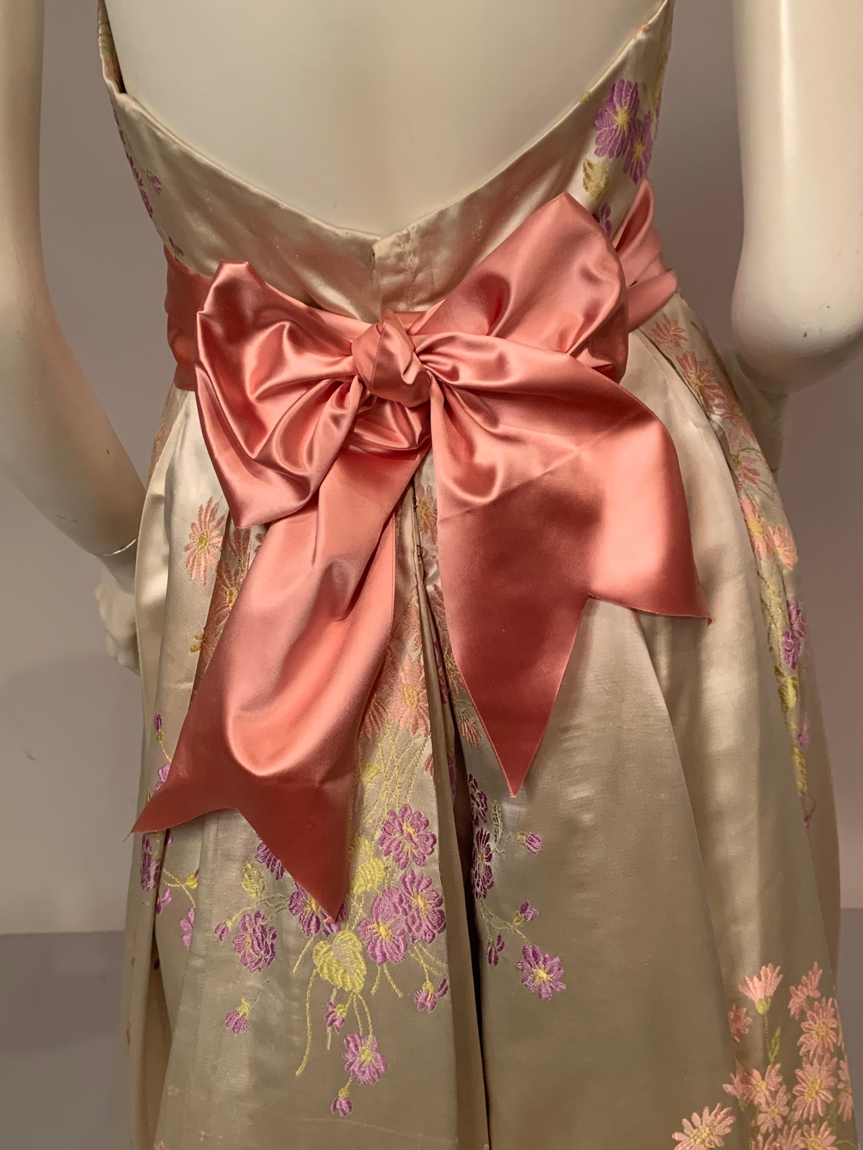 Brunot Souers, Cannes France Woven Floral Silk Satin Evening Gown circa 1950 3