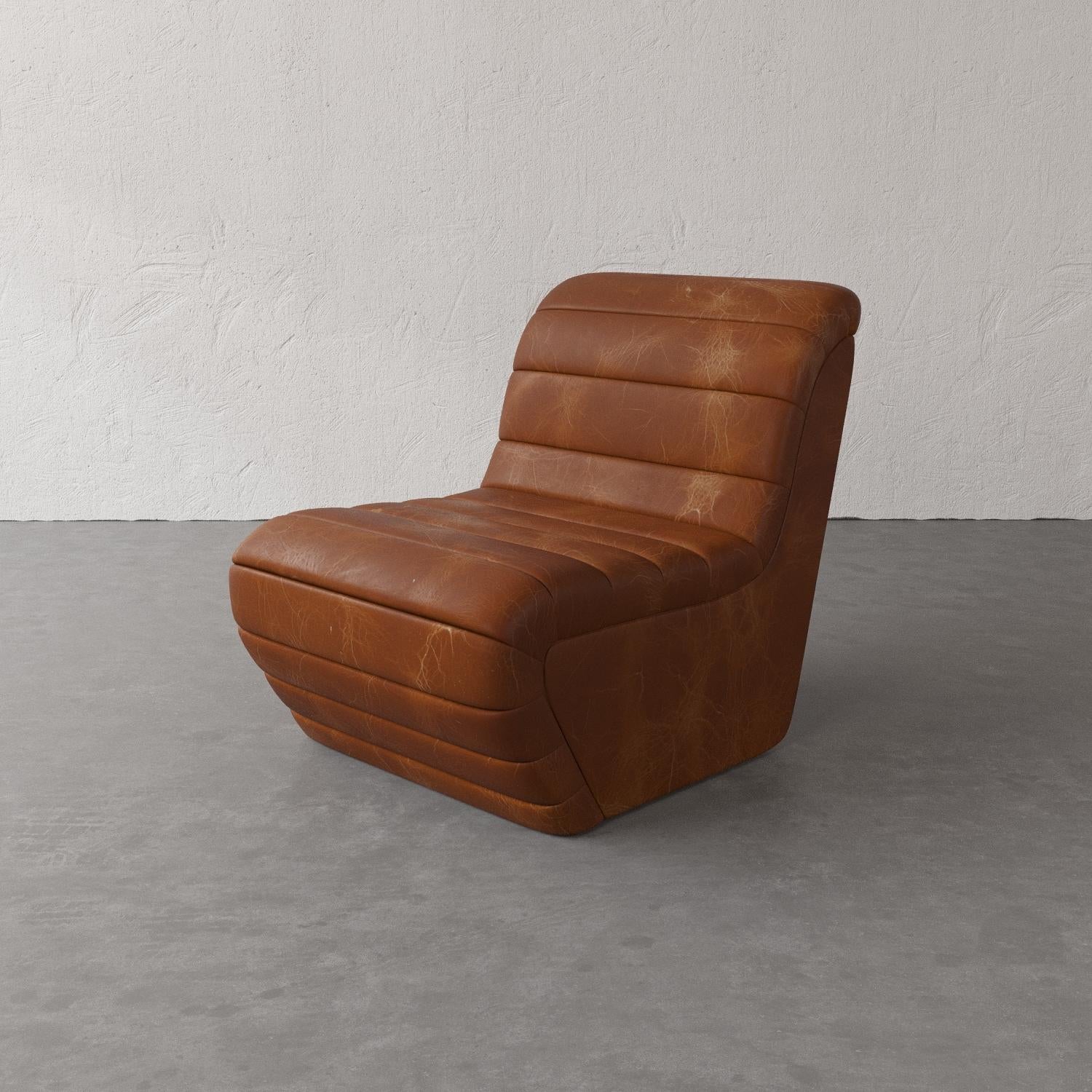 Brunoy Leather Armless Chair by Christiane Lemieux For Sale 7