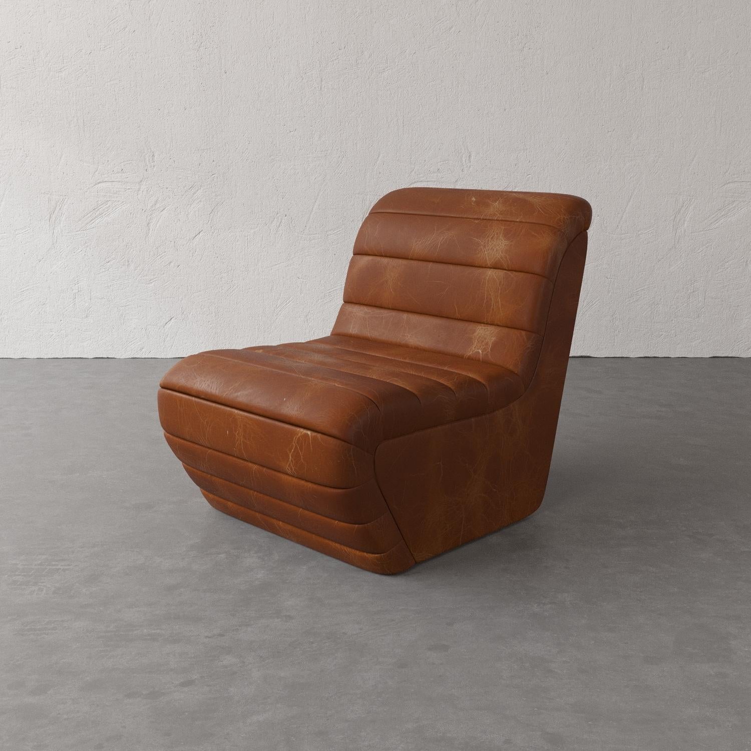 Fauteuil sans accoudoirs en cuir Brunoy de Christiane Lemieux en vente 3