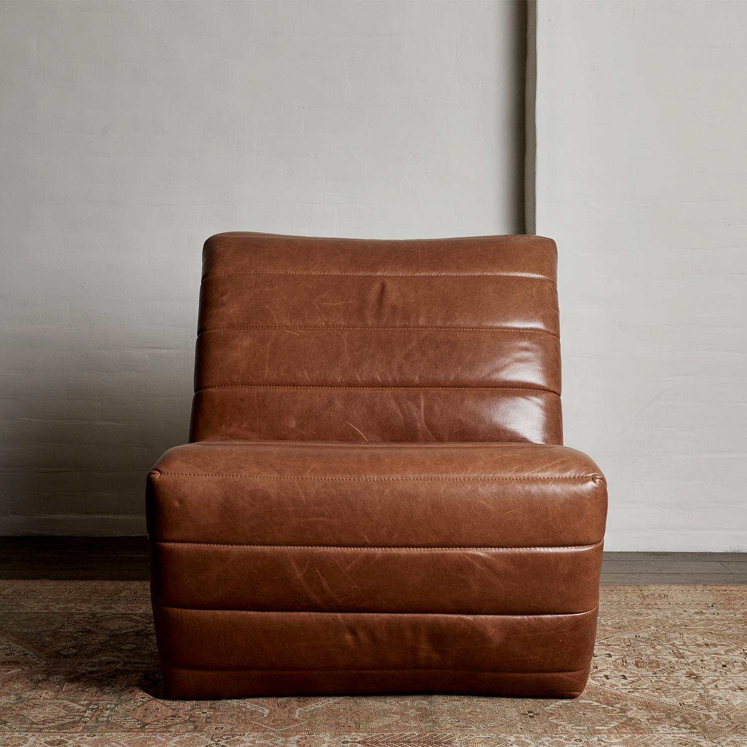 North American Brunoy Leather Armless Chair by Christiane Lemieux For Sale