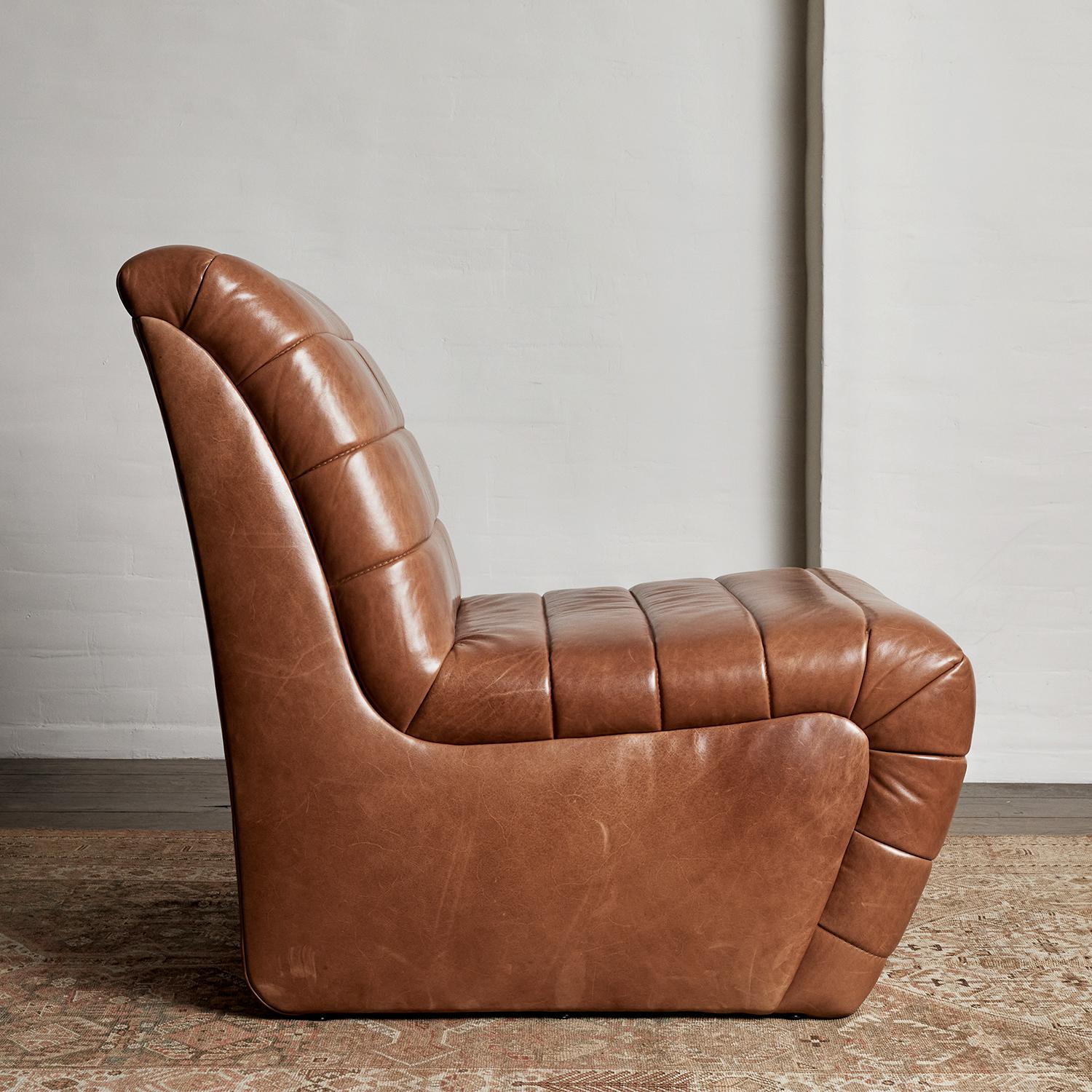 Brunoy Leather Armless Chair by Christiane Lemieux In New Condition For Sale In New York, NY