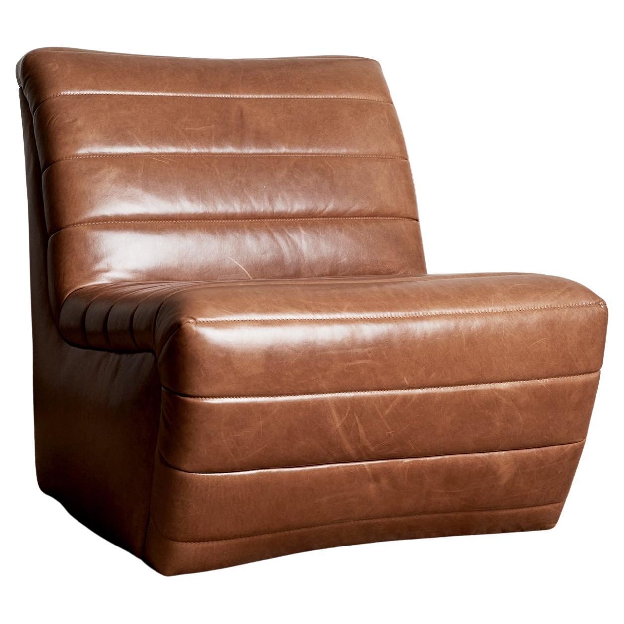 Brunoy Leather Armless Chair by Christiane Lemieux For Sale
