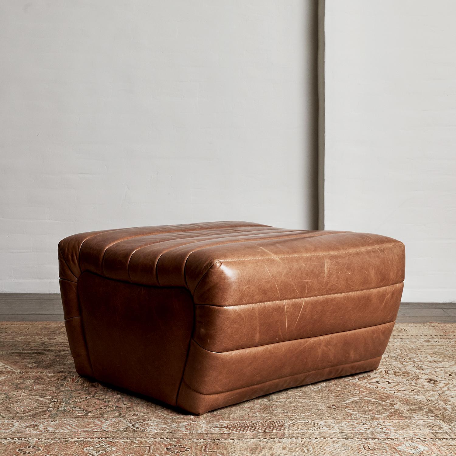 North American Brunoy Leather Ottoman by Christiane Lemieux For Sale