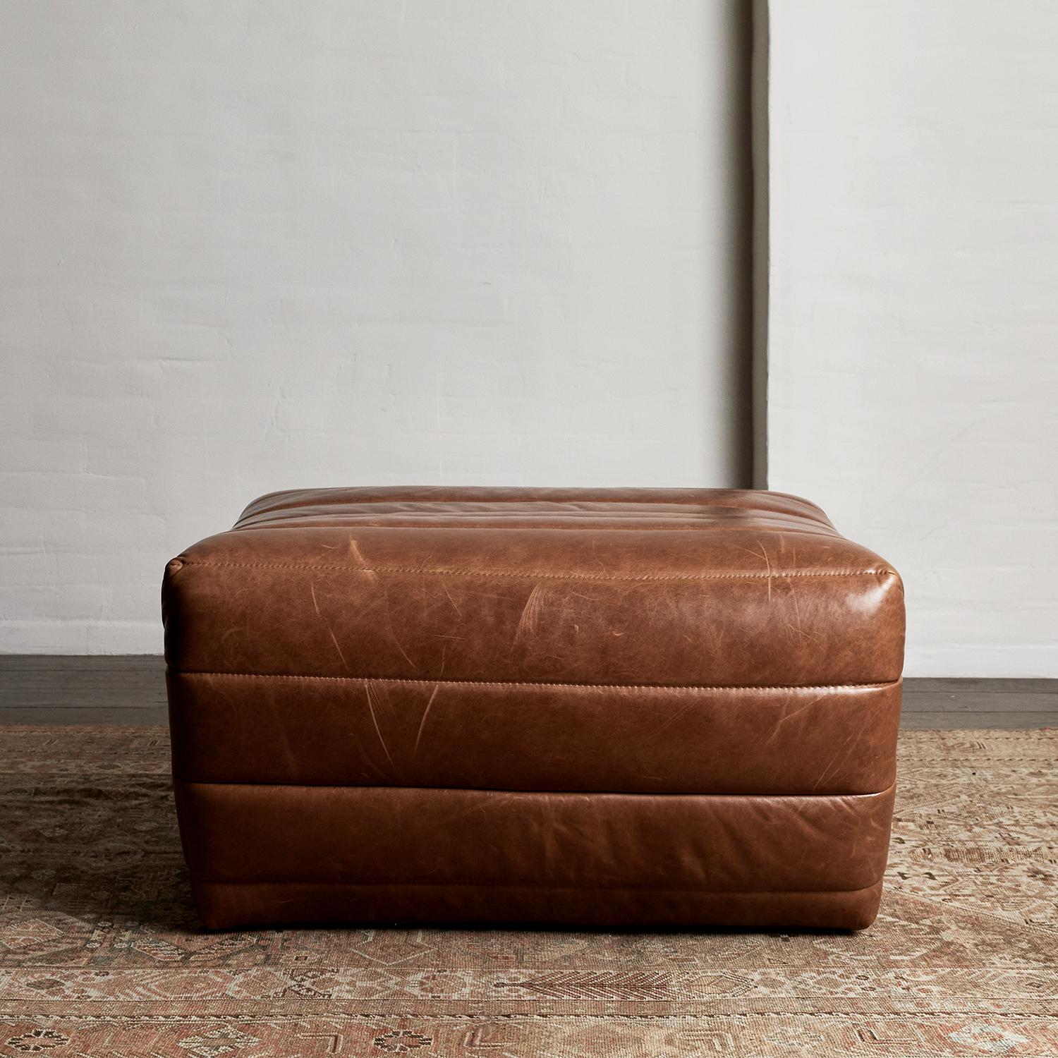 Contemporary Brunoy Leather Ottoman by Christiane Lemieux For Sale