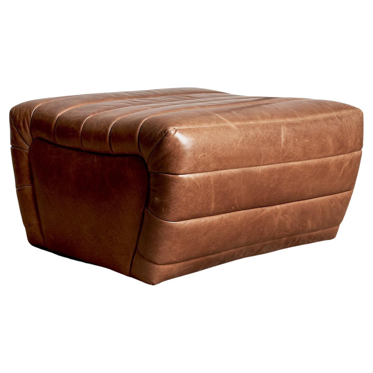 Brunoy Leather Ottoman by Christiane Lemieux For Sale