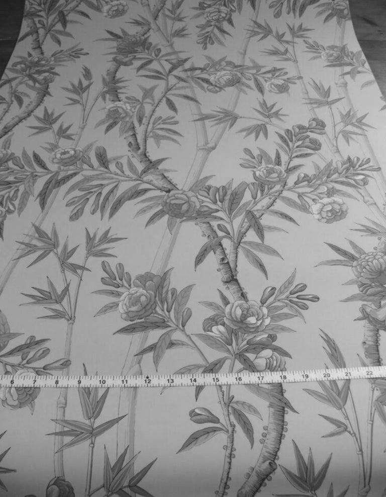 Brunschwig and Fils Bamboo Grove Handprinted Floral Wallpaper, Celadon Cream USA For Sale 1