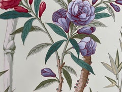 Brunschwig and Fils Bamboo Grove Handprinted Floral Wallpaper, Celadon Cream USA