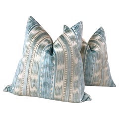 Brunschwig and Fils "Bayeaux" Velvet in Aqua Pillows- a Pair