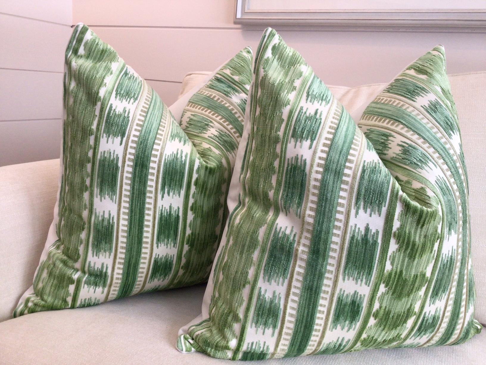 Glorious striped print in raised velvet from famed design house Brunschwig and Fils comes 