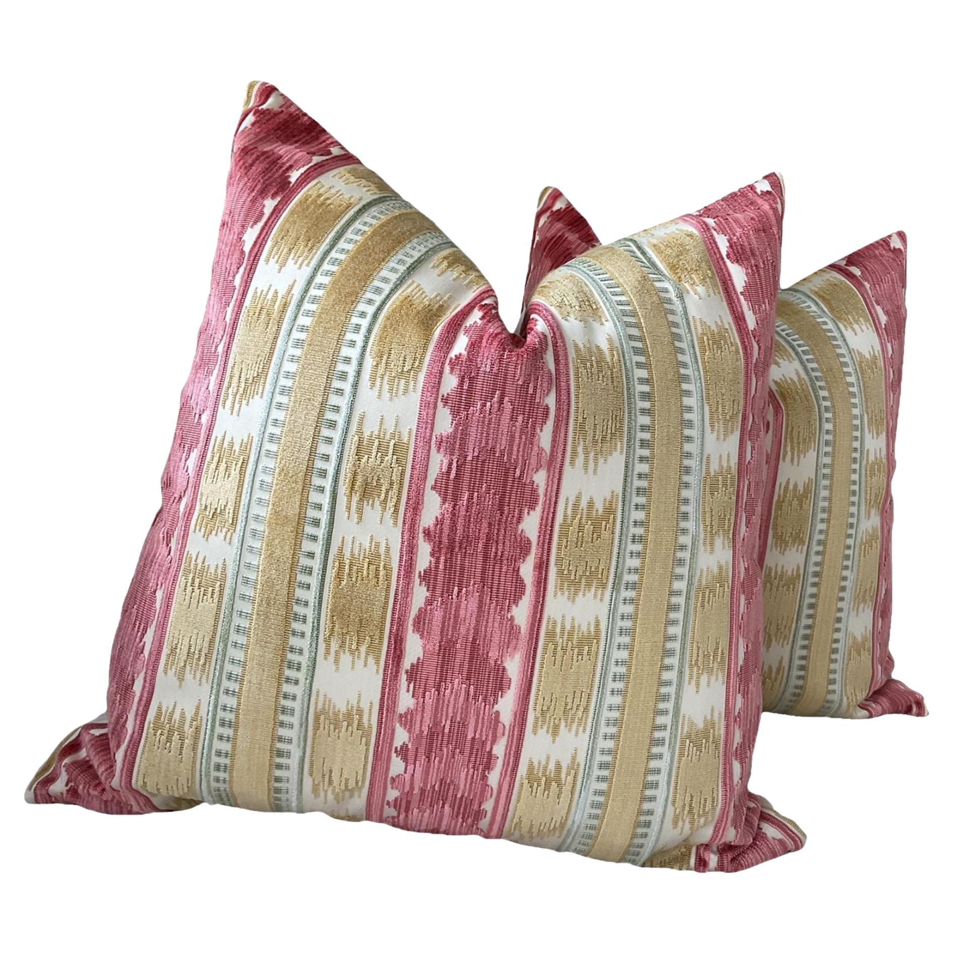 Brunschwig and Fils "Bayeaux" Velvet in Rose and Gold Pillows- a Pair