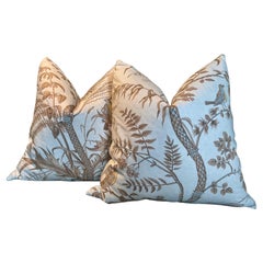 Brunschwig and Fils Bird and Thistle in Beige Pillows - a Pair
