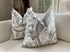 Brunschwig & Fils "Bird and Thistle" in Gray 22" Down-Filled Pillows - a Pair