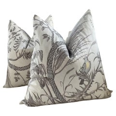 Brunschwig and Fils Bird and Thistle in Gray Pillows - a Pair