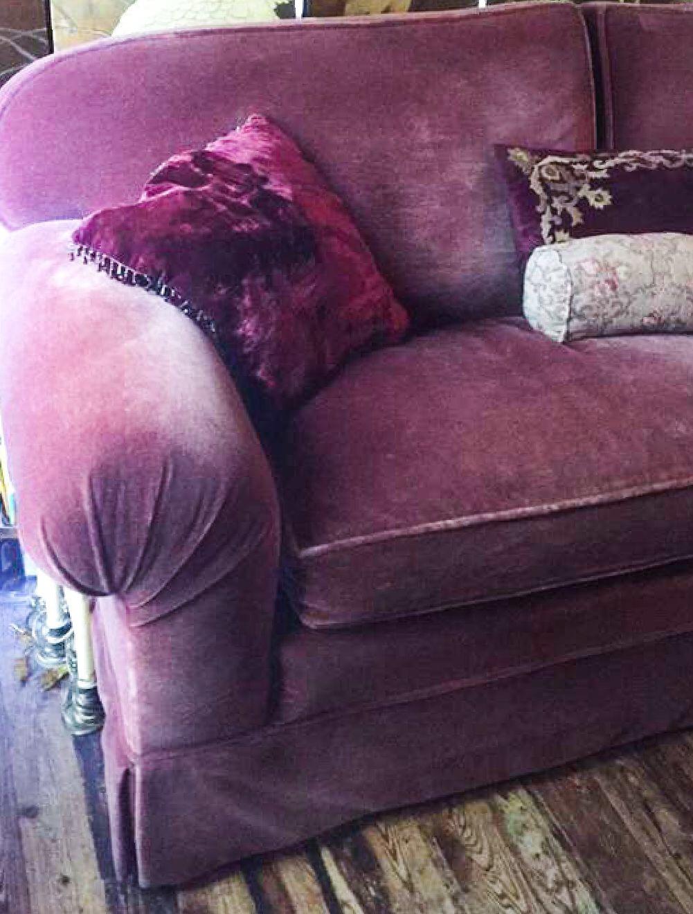 raspberry velvet sofa