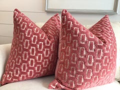 Brunschwig & Fils "Chambord Velvet" in Rose 22" Down-Filled Pillows - a Pair