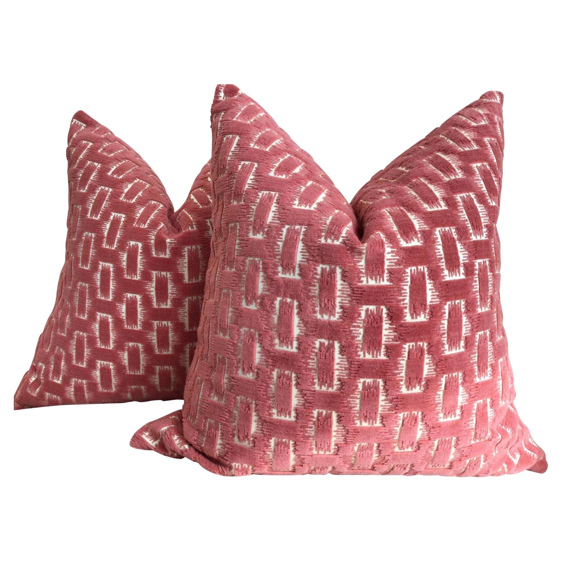 Brunschwig and Fils "Chambord" Velvet in Rose Pillows- a Pair For Sale