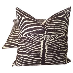 Brunschwig and Fils "Le Zebre"charcoal Brown & Off-White Pillows - a Pair