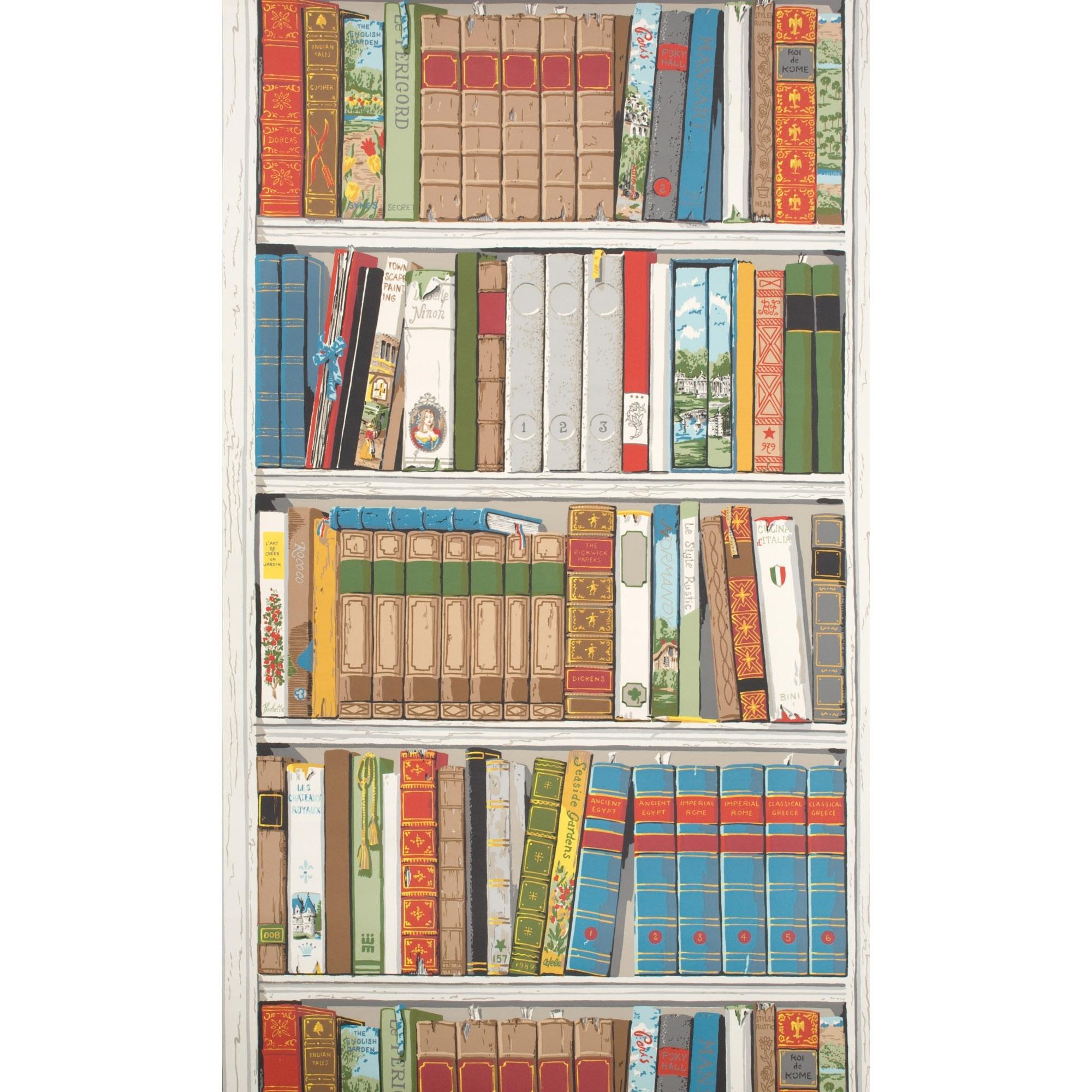 American Brunschwig and Fils Les Biblioteques Multi Color Library Hand-Printed Wallpaper