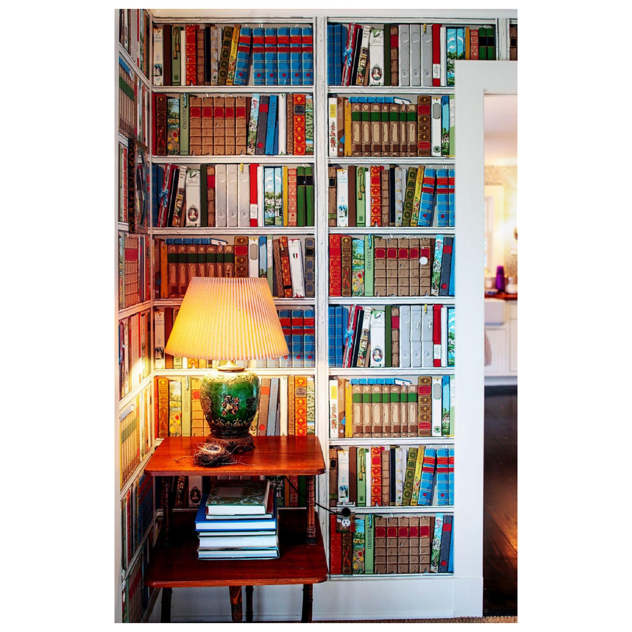 Brunschwig and Fils Les Biblioteques Multi Color Library Hand-Printed Wallpaper