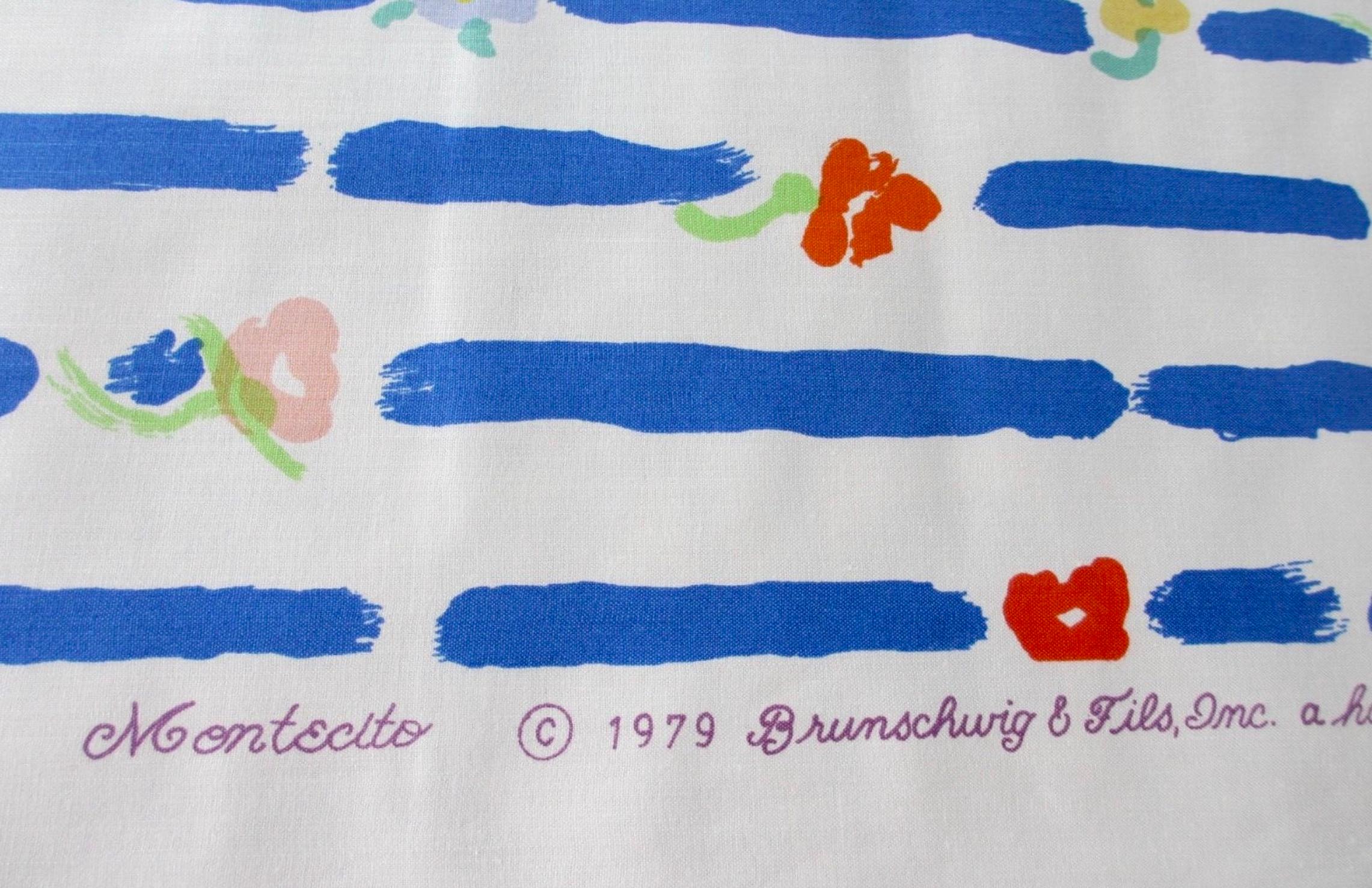 Late 20th Century Brunschwig and Fils Montecito Blue Stripe Floral Textile by John Botz, 1979 For Sale