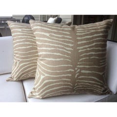 Brunschwig & Fils "Le Zebre" in Pewter/Tan 22" Down-Filled Pillows - a Pair