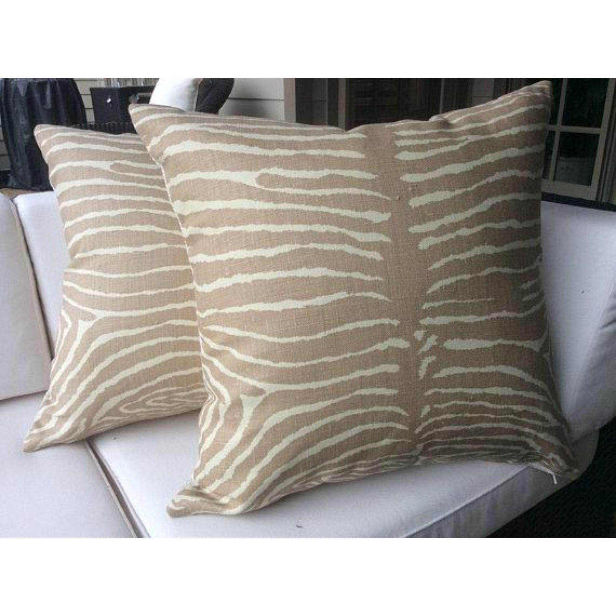 Textile Brunschwig and Fils “Pewter” Le Zebre Tan Pillows - a Pair For Sale