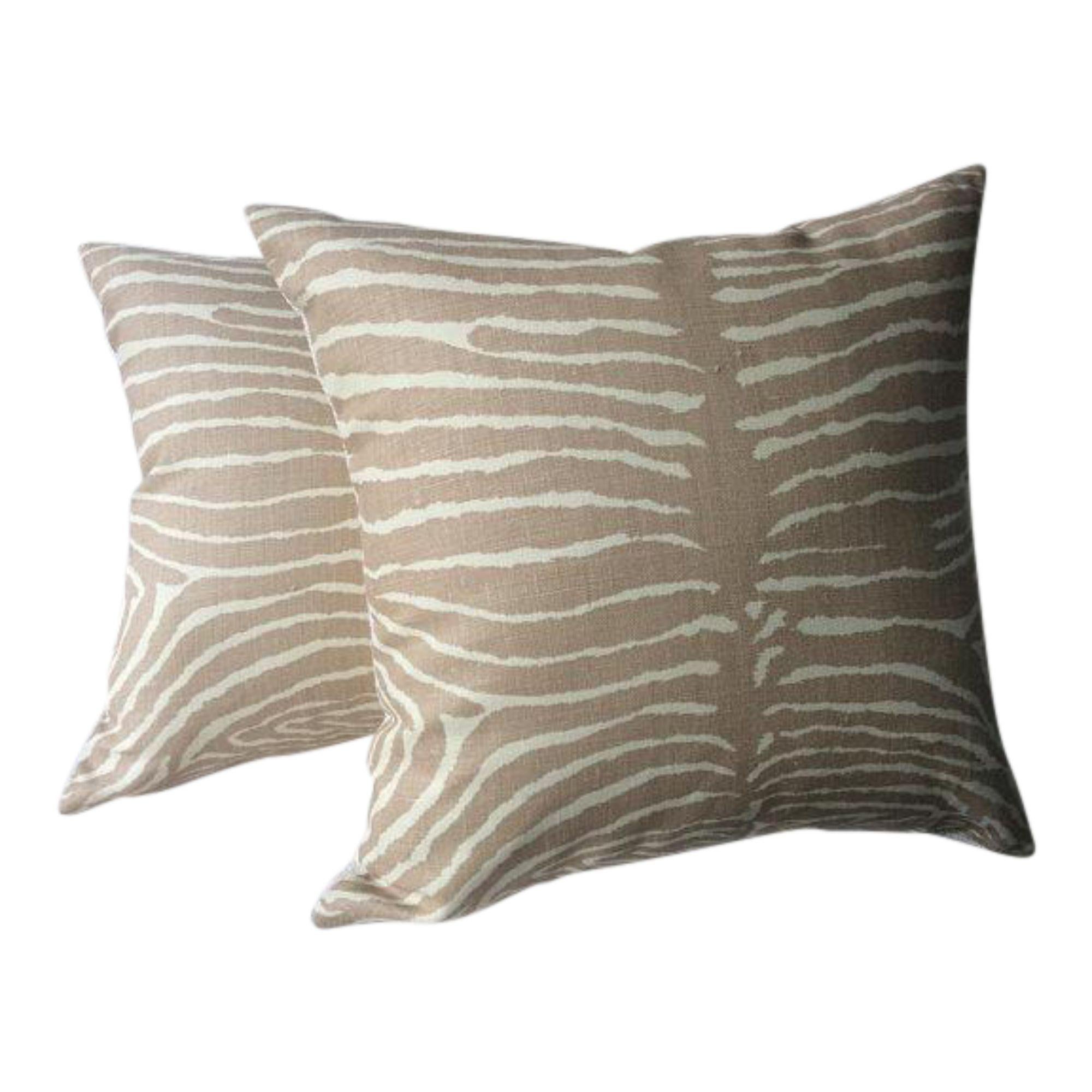 Brunschwig and Fils “Pewter” Le Zebre Tan Pillows - a Pair