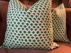 Brunschwig and Fils Pillows in Green Pave II Print- A 22 Inch Pair