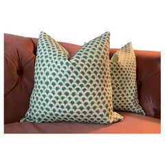 Brunschwig and Fils Pillows in Green Pave II Print- A 22 Inch Pair
