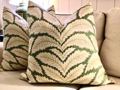 Brunschwig & Fils "Talavera Linen" in Leaf 22" Down-Filled Pillows - a Pair