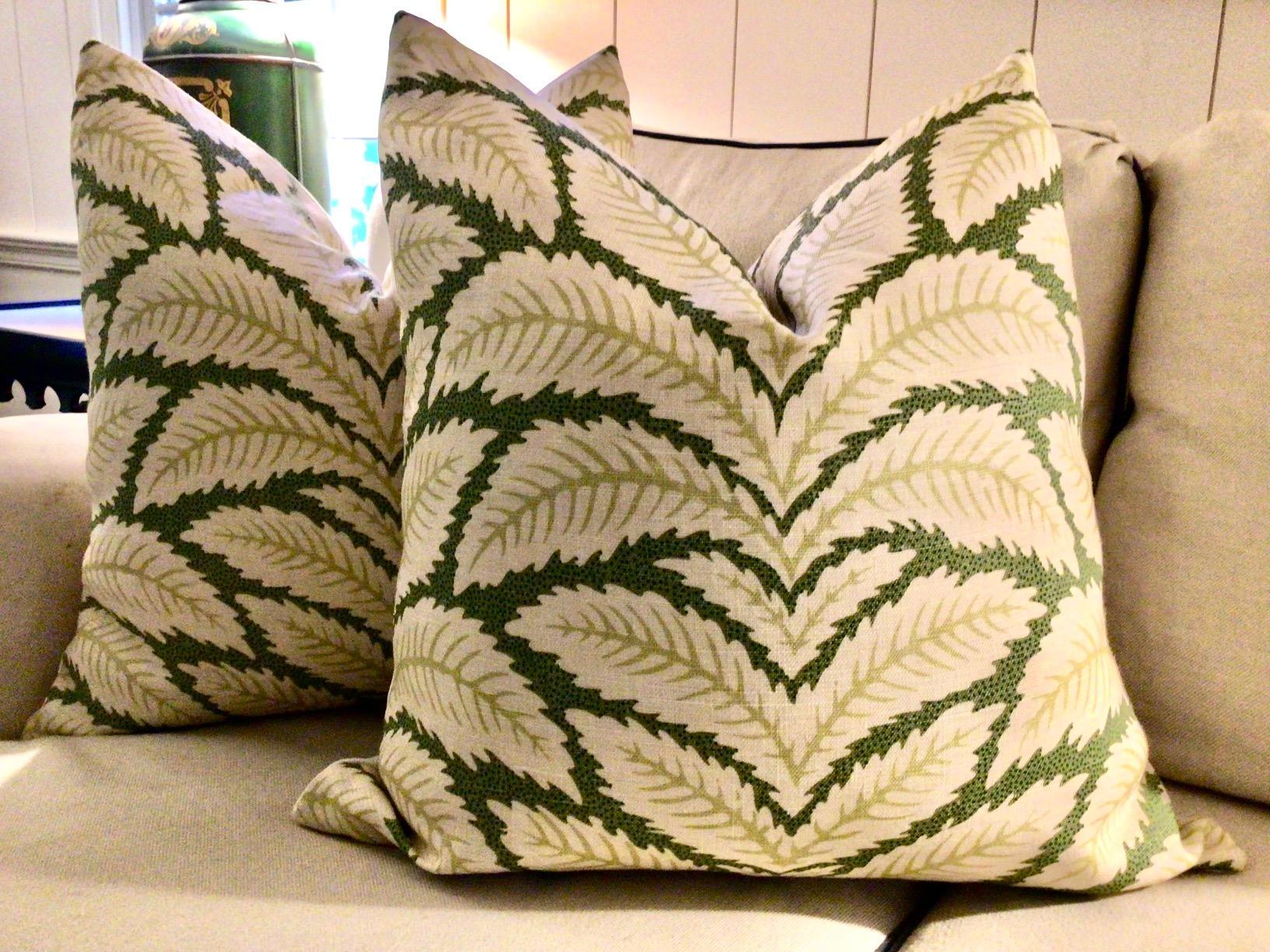 American Brunschwig and Fils Talavera in Leaf Pillows- a Pair For Sale