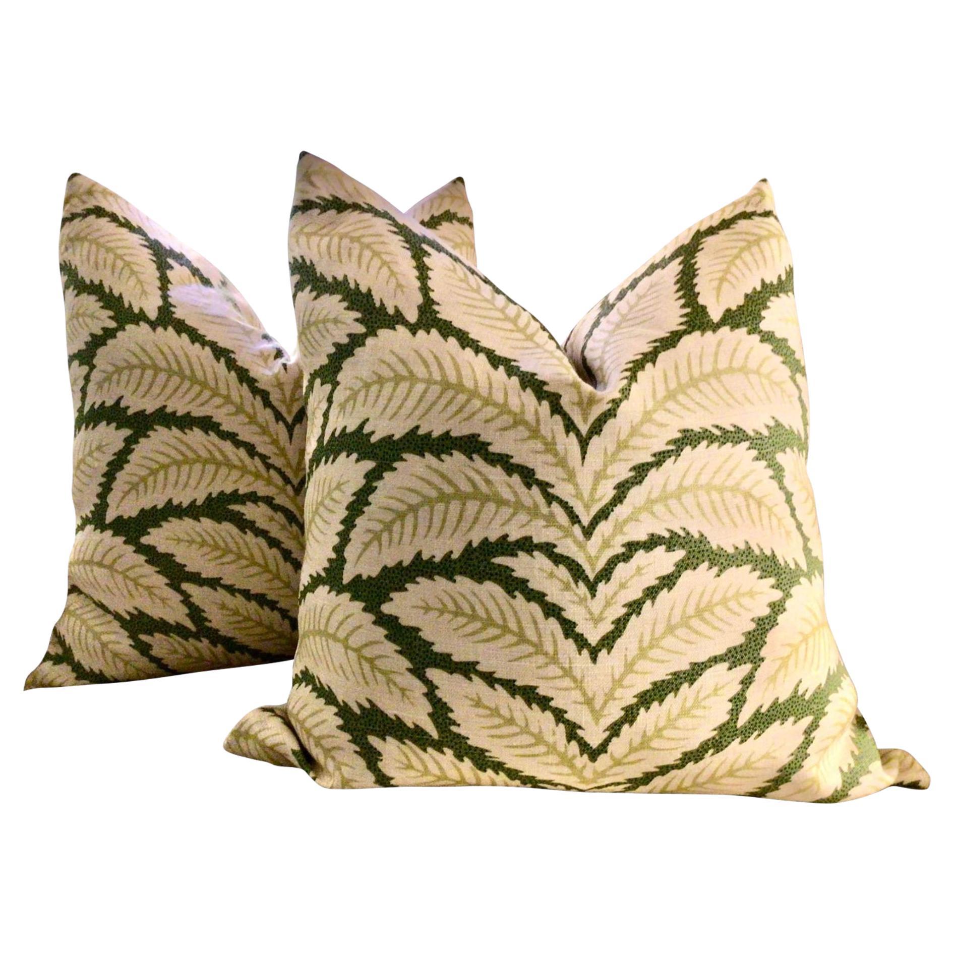 Brunschwig and Fils Talavera in Leaf Pillows- a Pair For Sale
