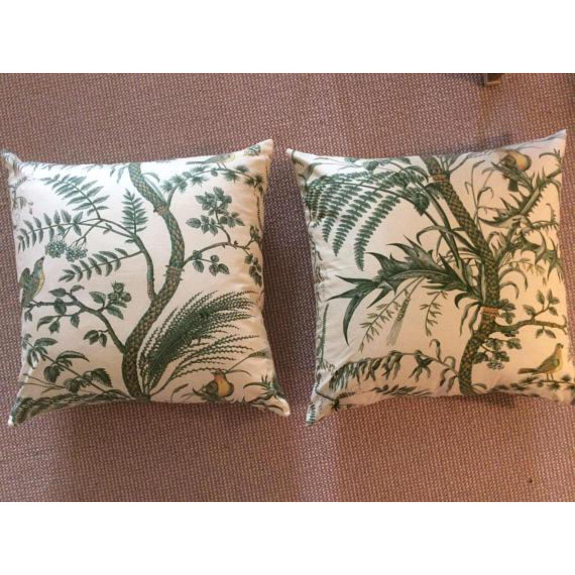 **Pillows come with Down Inserts!**

A classic from Brunschwig and Fils-Bird and Thistle is one of those designs that stands the test of time. In gorgeous deep green on ivory, the scene features vines and birds in a classically English botanical