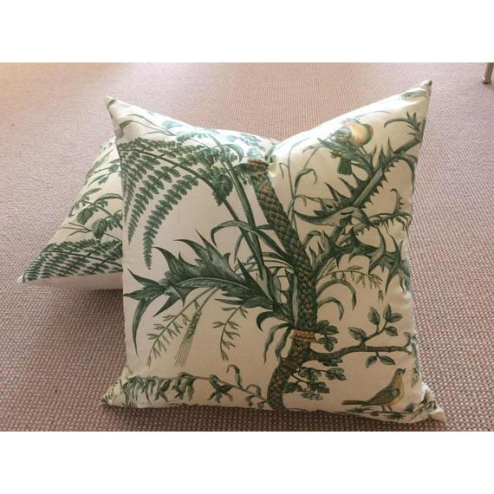 Textile Brunschwig & Fils Bird and Thistle Green Pillow Covers - a Pair For Sale