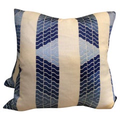Brunschwig & Fils "Clouds" in Blue Embroidered 22" Down-Filled Pillows - a Pair